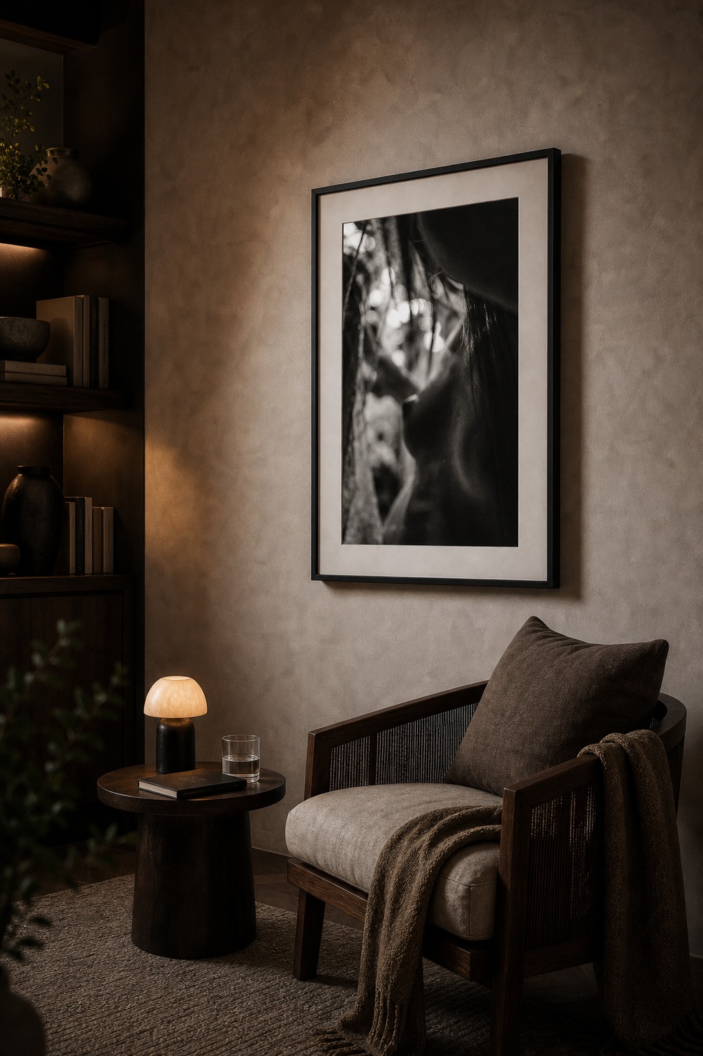 Tirage intime en noir et blanc dans un espace cosy contemporain